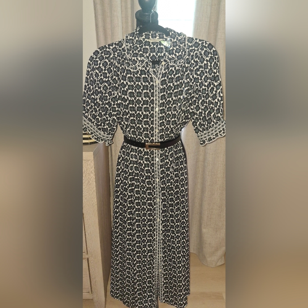 Max Studio London Black and White Printed Midi Shirt Dress